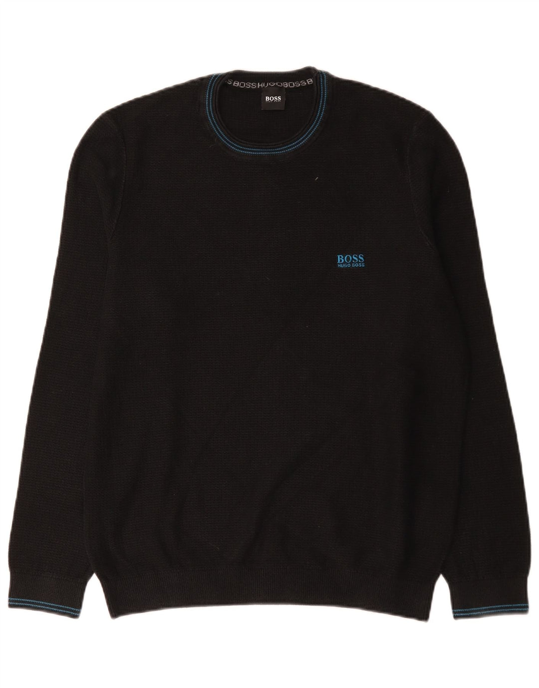 Hugo Boss Mens Crew Neck Jumper Sweater Large Black Cotton