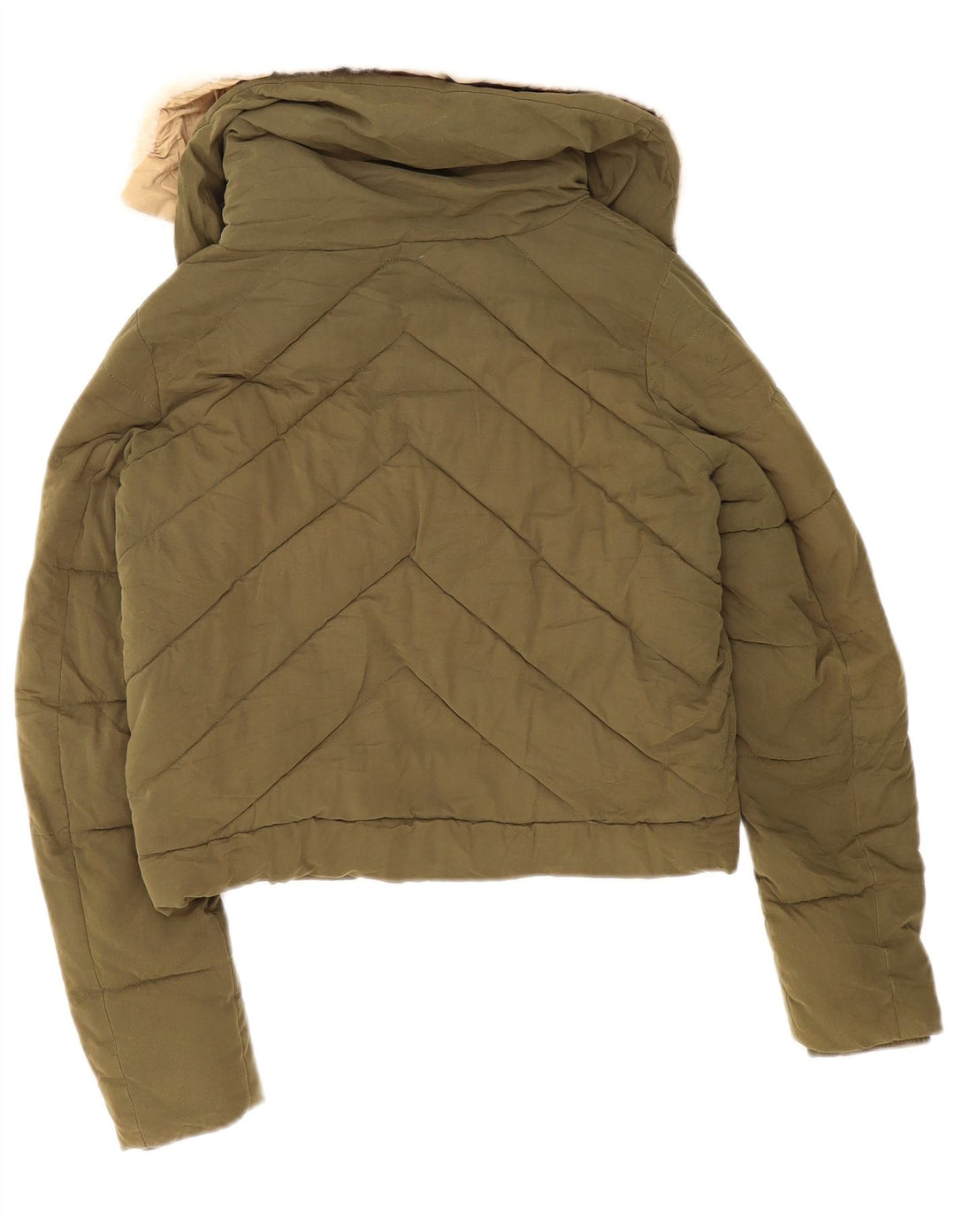 Zara Womens Crop Oversized Padded Jacket UK 6 XS Khaki
