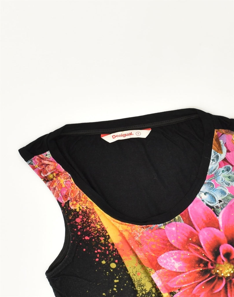 DESIGUAL Womens Graphic Vest Top UK 10 Small Black Floral Viscose | Vintage Desigual | Thrift | Second-Hand Desigual | Used Clothing | Messina Hembry 