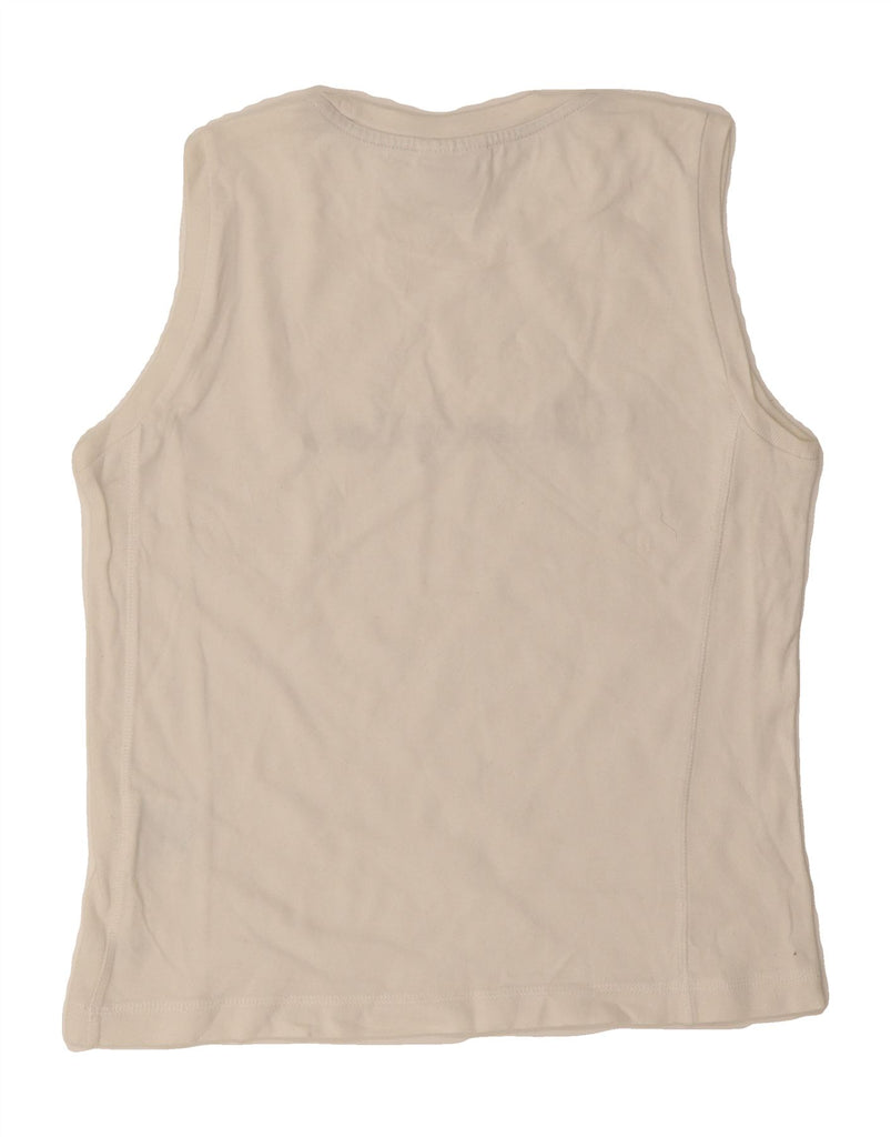 CHAMPION Womens Graphic Vest Top UK 12 Medium Off White Cotton Vintage Champion and Second-Hand Champion from Messina Hembry 