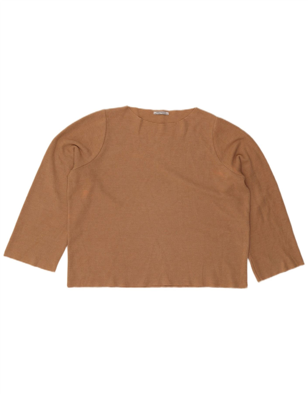 Zara Womens Trafaluc Oversized Top Long Sleeve UK 14 Medium Beige Cotton