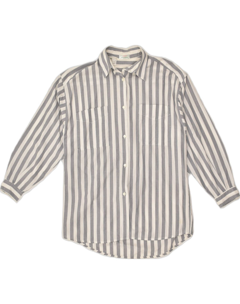 BENETTON Womens Shirt UK 10 Small Grey Striped Cotton | Vintage Benetton | Thrift | Second-Hand Benetton | Used Clothing | Messina Hembry 