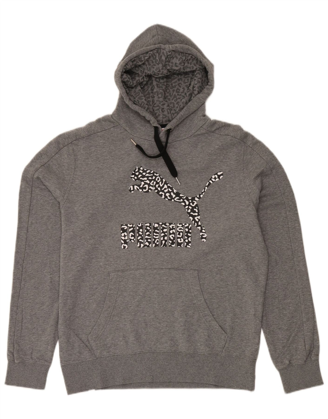 PUMA Mens Graphic Hoodie Jumper Large Grey Cotton