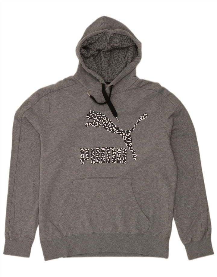 PUMA Mens Graphic Hoodie Jumper Large Grey Cotton
