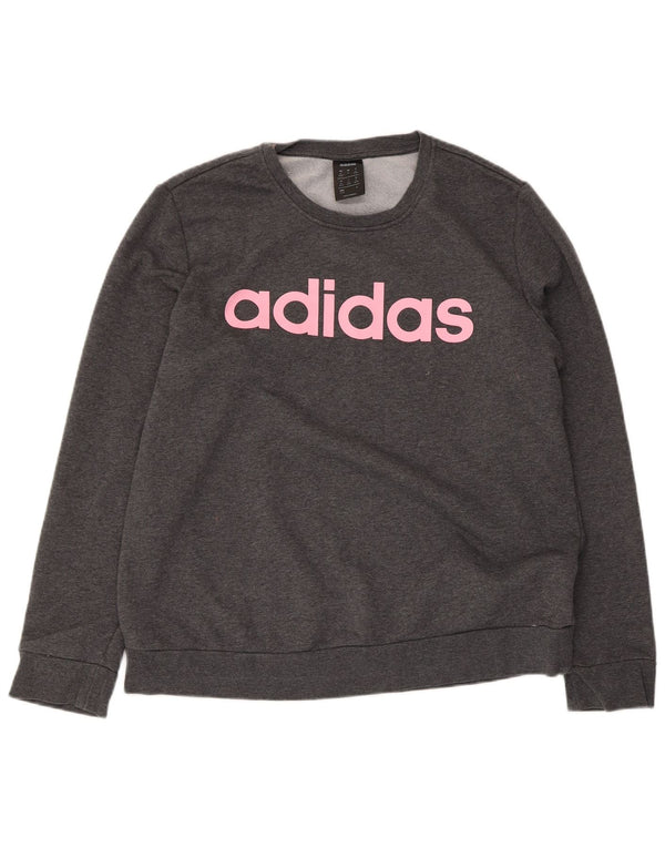 Adidas Womens Graphic Sweatshirt Jumper UK 20/22 XL Grey Cotton