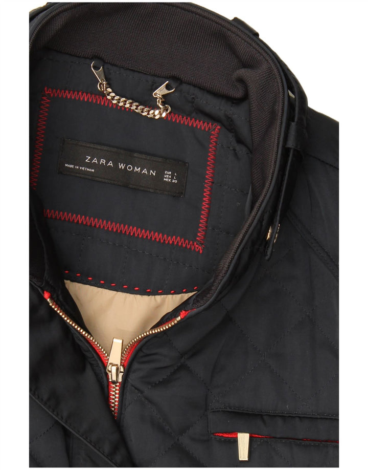 Zara Womens Quilted Jacket UK 14 Large Navy Blue