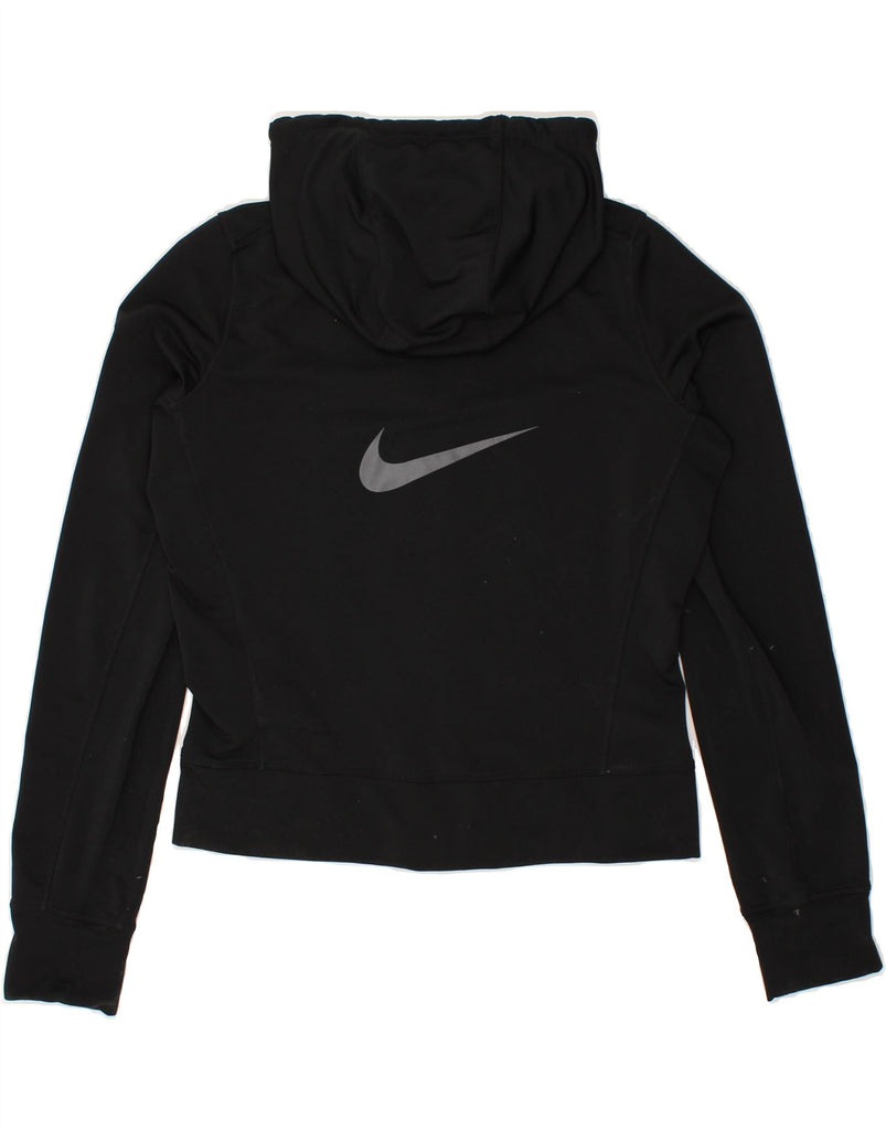 NIKE Womens Dri Fit Crop Graphic Zip Hoodie Sweater UK 14 Medium Black | Vintage Nike | Thrift | Second-Hand Nike | Used Clothing | Messina Hembry 