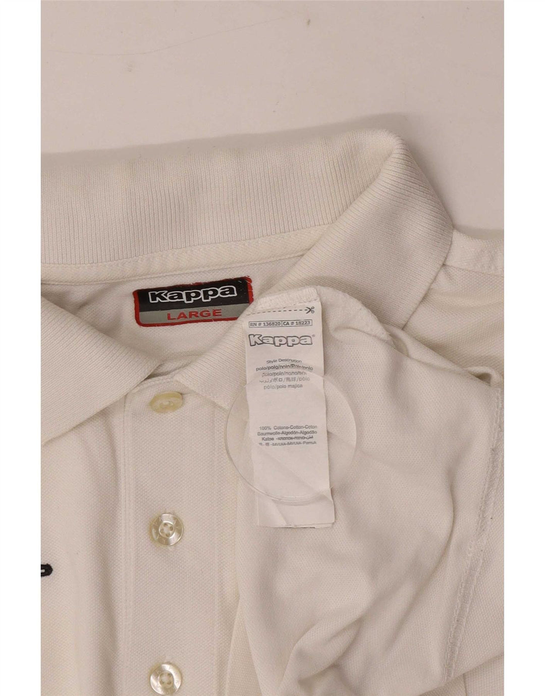 Kappa Mens Polo Shirt Large White Cotton