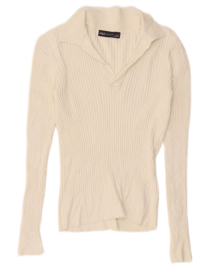 Marks & Spencer Womens Polo Neck Jumper Sweater UK 8 Small White Viscose
