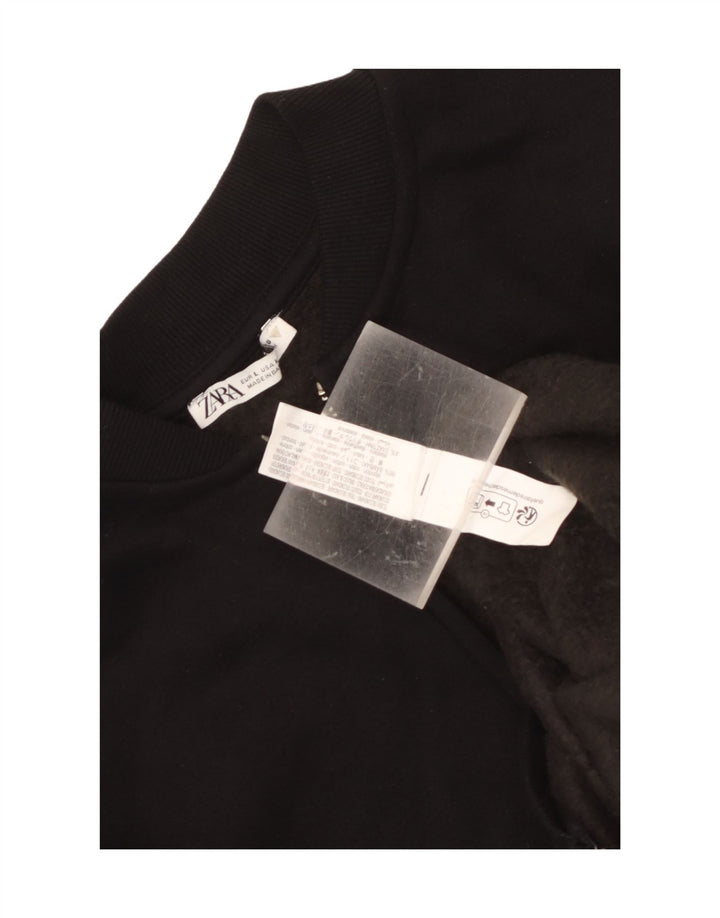 Zara Womens Oversized Tracksuit Top Jacket UK 16 Large Black Cotton