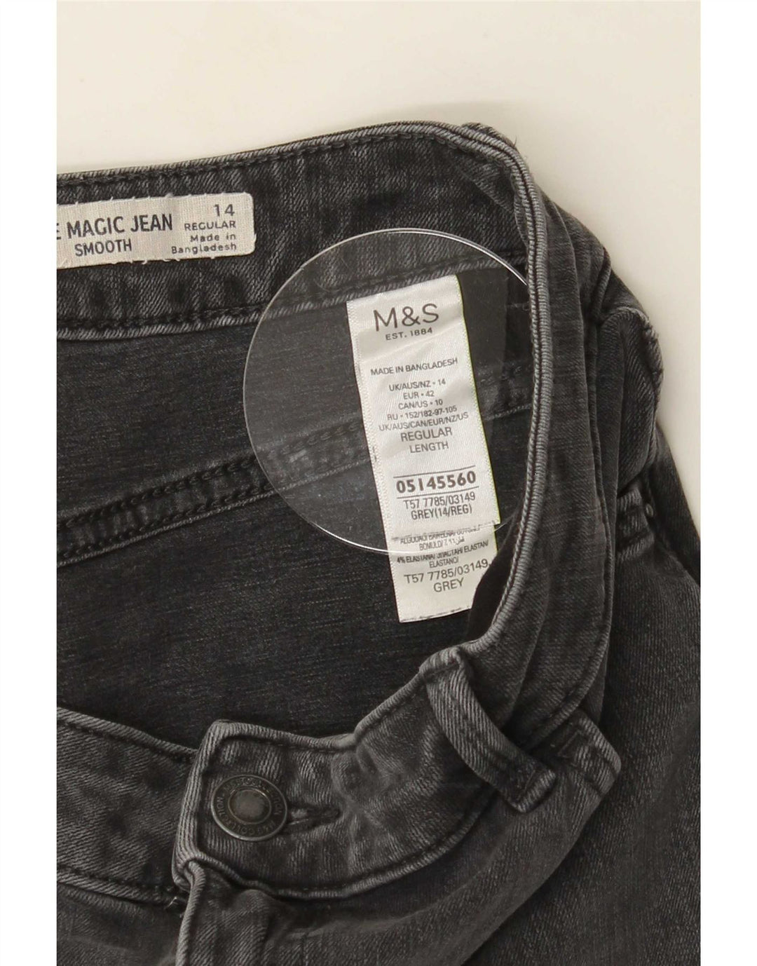 Marks & Spencer Womens The Magic Slim Jeans UK 14 Medium W30 L28 Grey