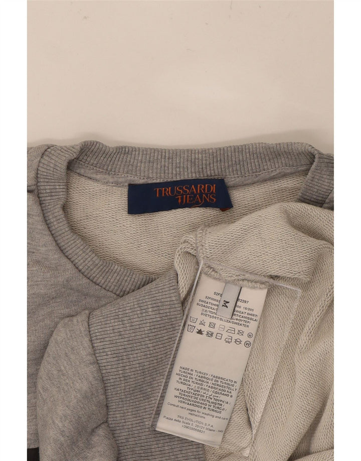 TRUSSARDI JEANS Mens Graphic Sweatshirt Jumper Medium Grey Cotton Vintage Trussardi Jeans and Second-Hand Trussardi Jeans from Messina Hembry 
