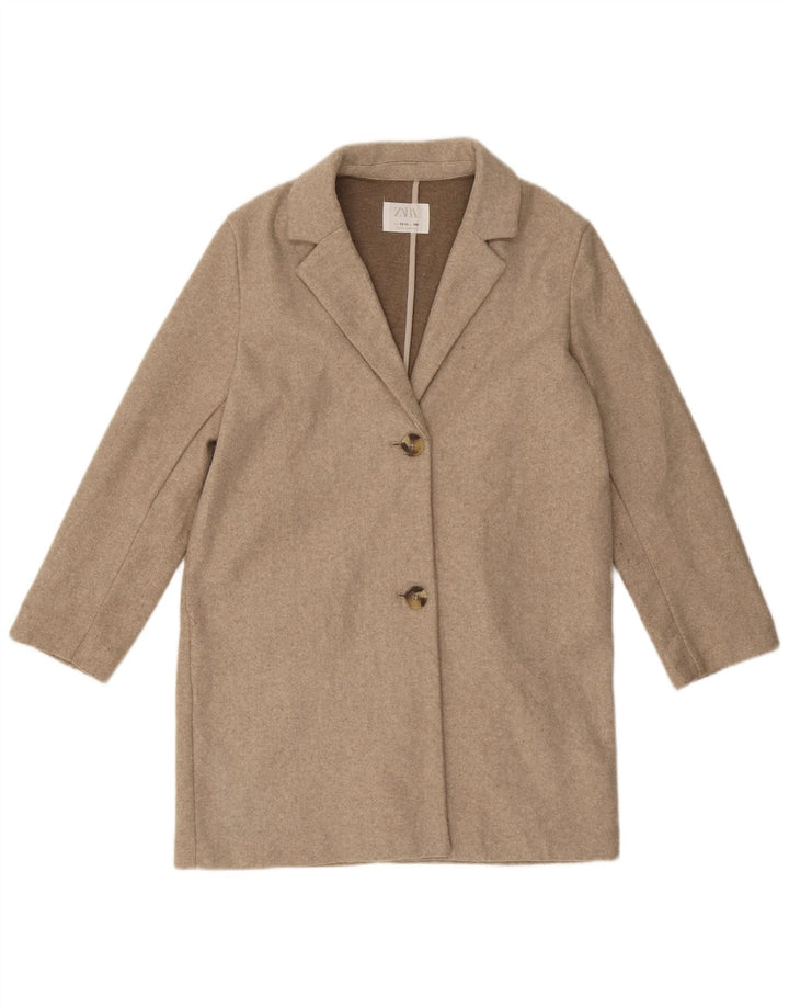Zara Girls Overcoat 13-14 Years Beige Polyester