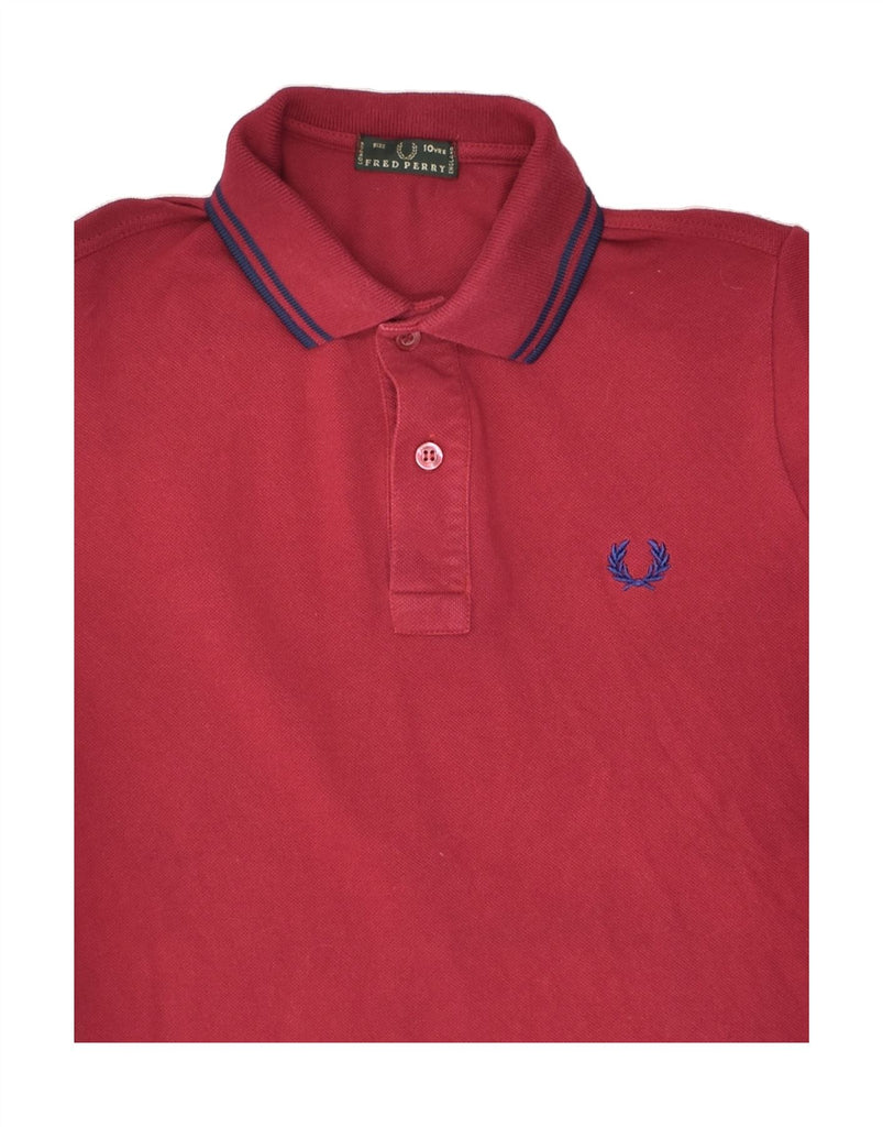 FRED PERRY Boys Long Sleeve Polo Shirt 9-10 Years Red Cotton | Vintage Fred Perry | Thrift | Second-Hand Fred Perry | Used Clothing | Messina Hembry 
