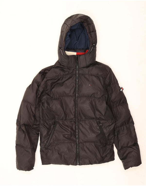 Tommy Hilfiger Mens Hooded Padded Jacket UK 38 Medium Black Polyester
