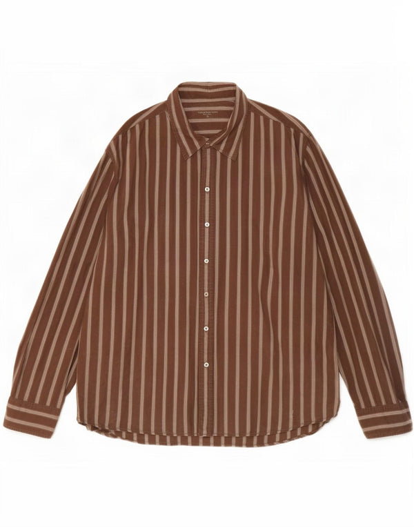 Calvin Klein Jeans Mens Shirt 2XL Brown Striped Cotton