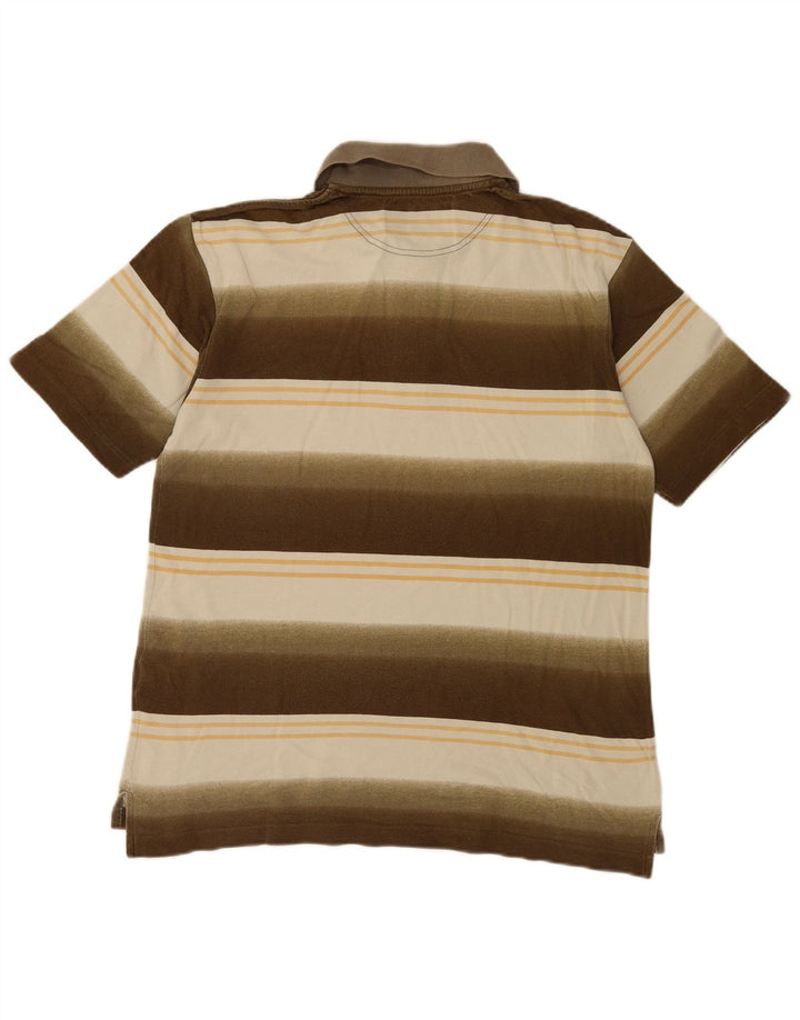 Sergio Tacchini Mens Polo Shirt Medium Brown Striped Cotton