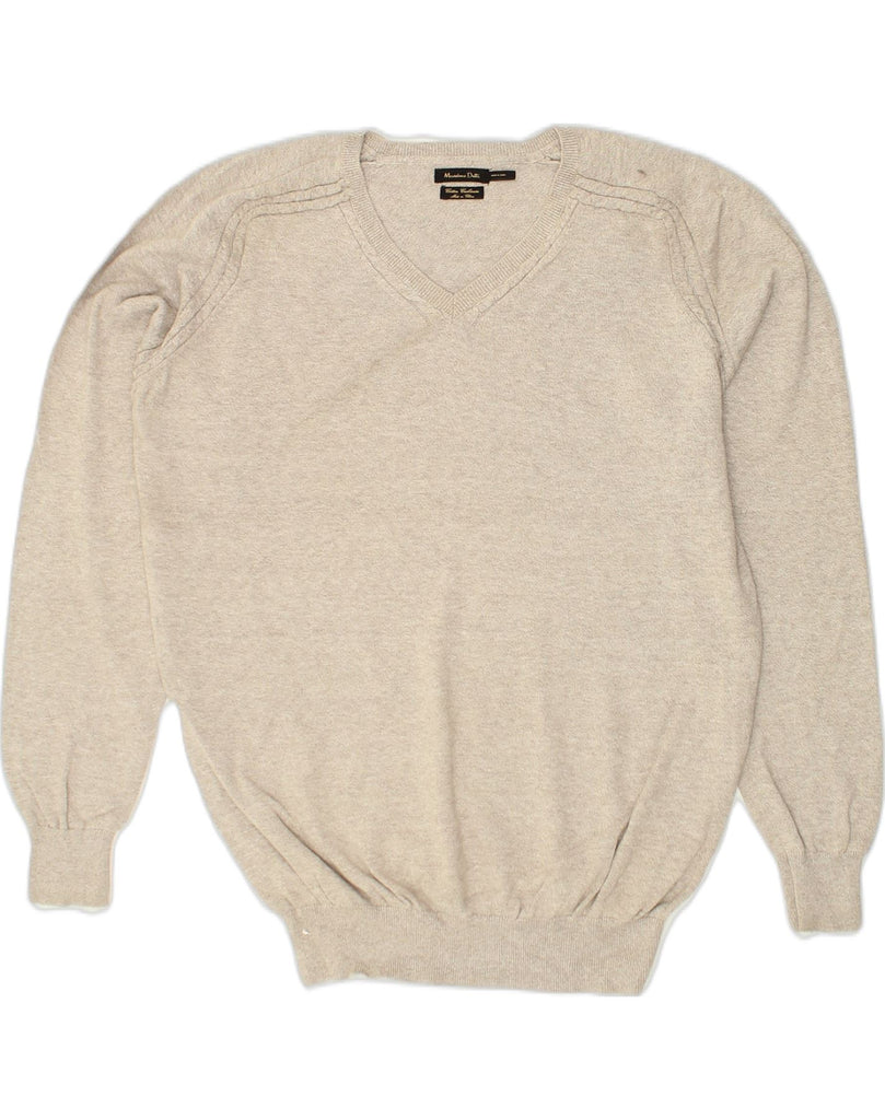 MASSIMO DUTTI Mens V-Neck Jumper Sweater XL Beige Cotton | Vintage Massimo Dutti | Thrift | Second-Hand Massimo Dutti | Used Clothing | Messina Hembry 