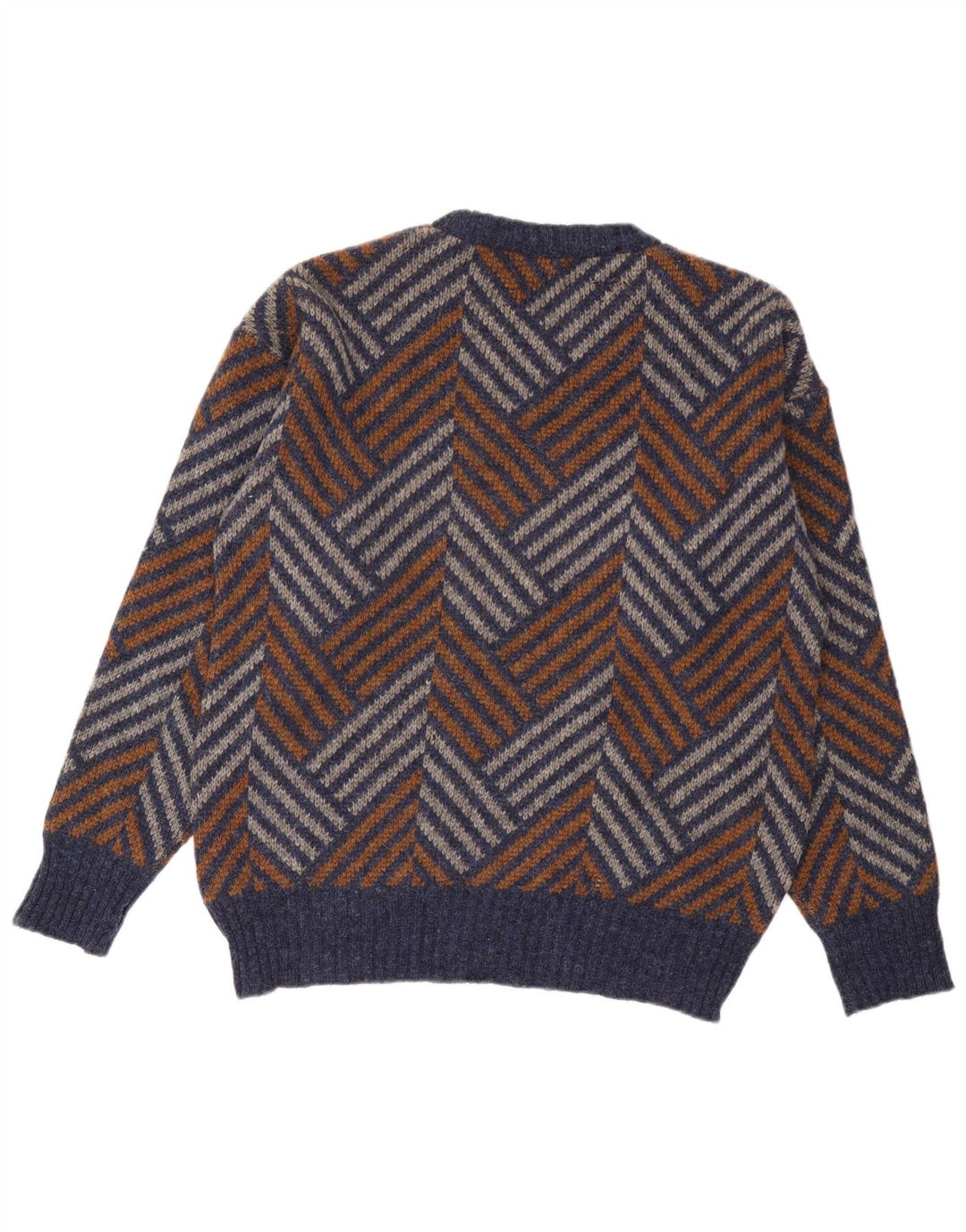 Vintage Mens Crew Neck Jumper Sweater Large Multicoloured Chevron Wool