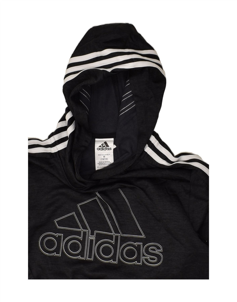 ADIDAS Boys Graphic Hoodie Jumper 10-11 Years Medium Grey Polyester | Vintage Adidas | Thrift | Second-Hand Adidas | Used Clothing | Messina Hembry 