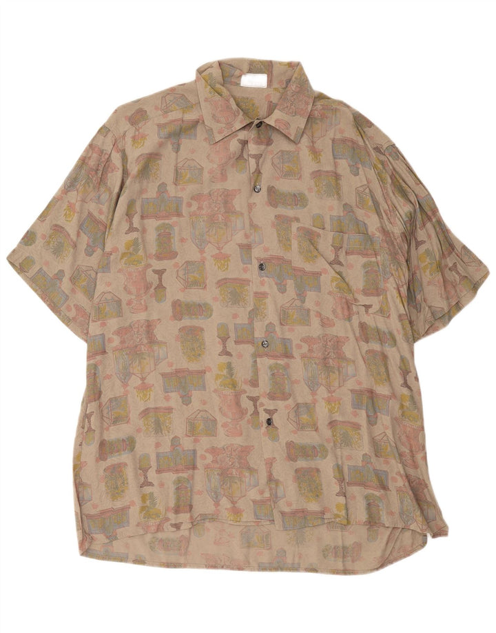 Ingram Mens Graphic Short Sleeve Shirt XL Beige Viscose