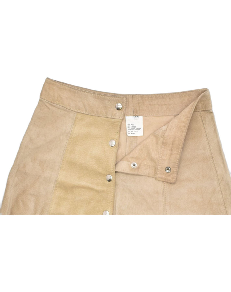 VERA PELLE Womens High Waist Leather Skirt IT 42 Medium W26 Beige Leather | Vintage | Thrift | Second-Hand | Used Clothing | Messina Hembry 