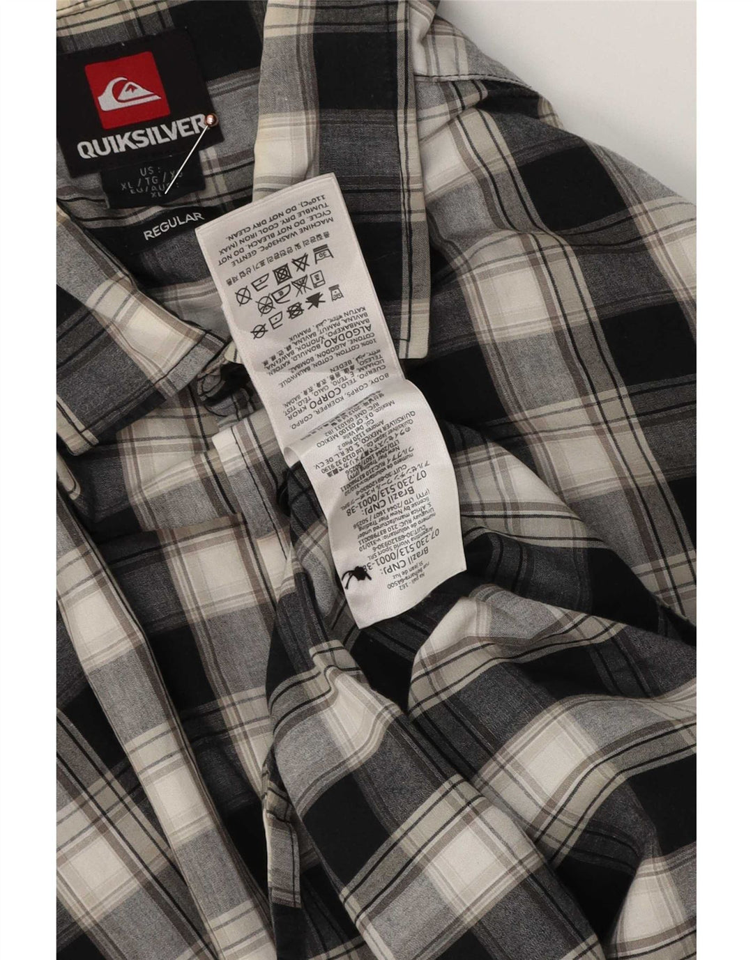 Quiksilver Mens Short Sleeve Regular Fit Shirt XL Grey Check Cotton