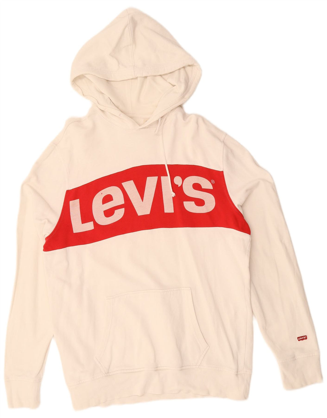 LEVI'S Mens Graphic Hoodie Jumper Large White Colourblock Cotton