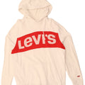 LEVI'S Mens Graphic Hoodie Jumper Large White Colourblock Cotton