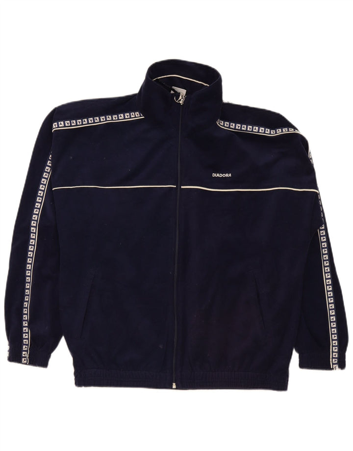 Diadora Mens Graphic Velour Tracksuit Top Jacket UK 38 Medium Navy Blue