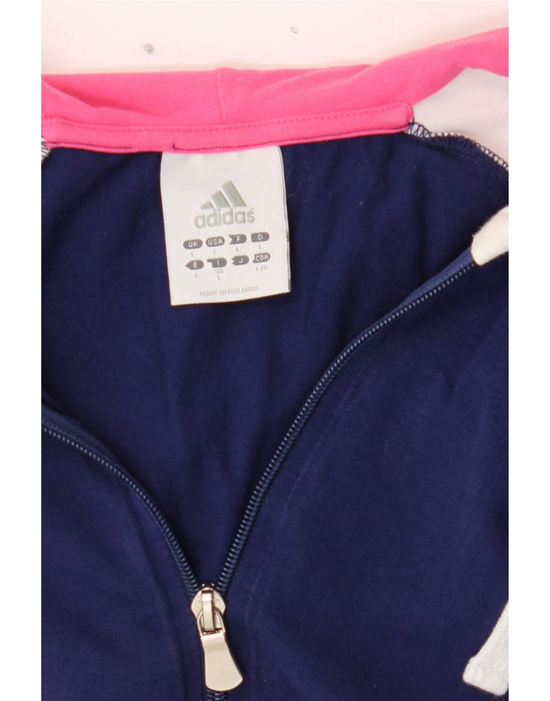ADIDAS Womens Zip Hoodie Sweater UK 16 Large Navy Blue Colourblock Cotton Vintage Adidas and Second-Hand Adidas from Messina Hembry 