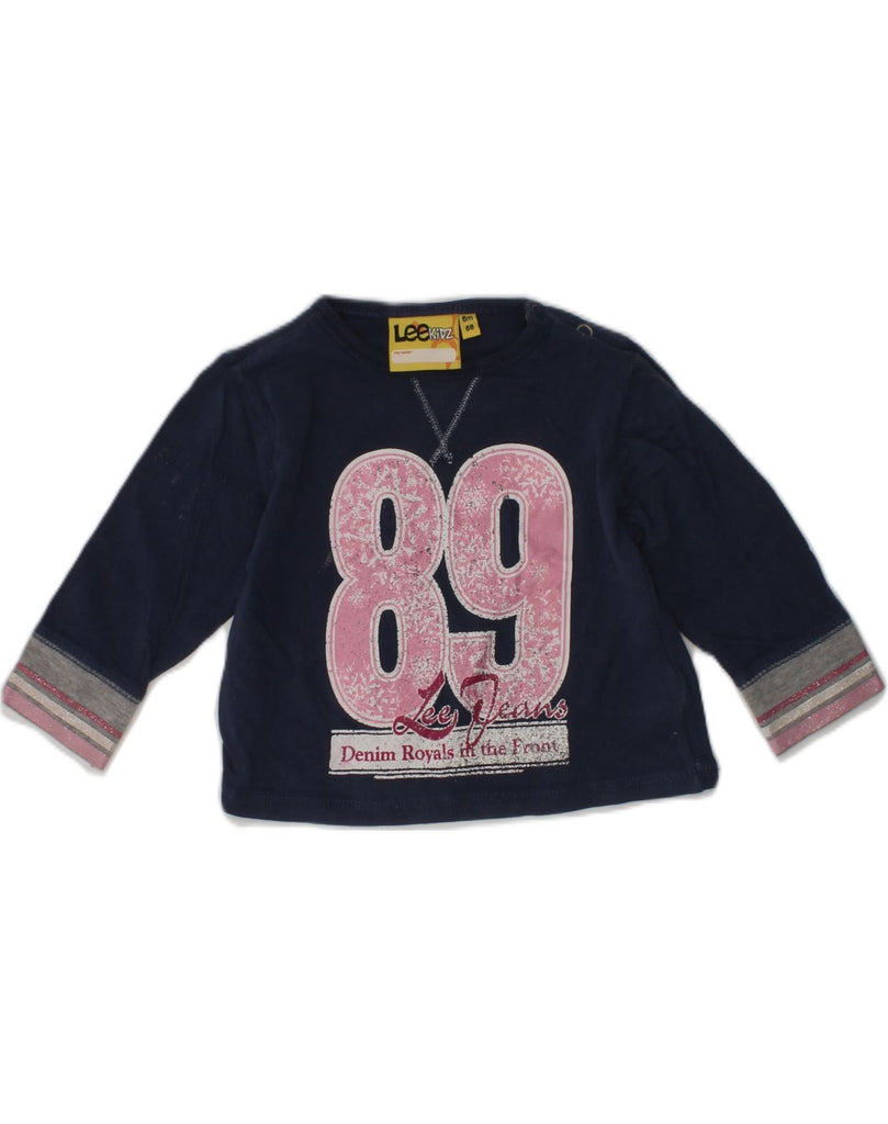 LEE Baby Girls Graphic Sweatshirt Jumper 3-6 Months Navy Blue Cotton | Vintage Lee | Thrift | Second-Hand Lee | Used Clothing | Messina Hembry 