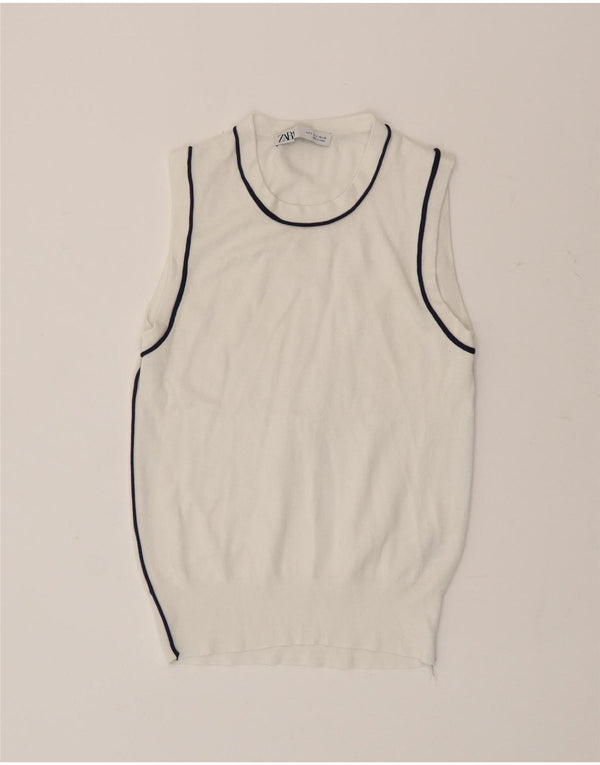 Zara Womens Vest Tank Top UK 10 Small White Striped Viscose