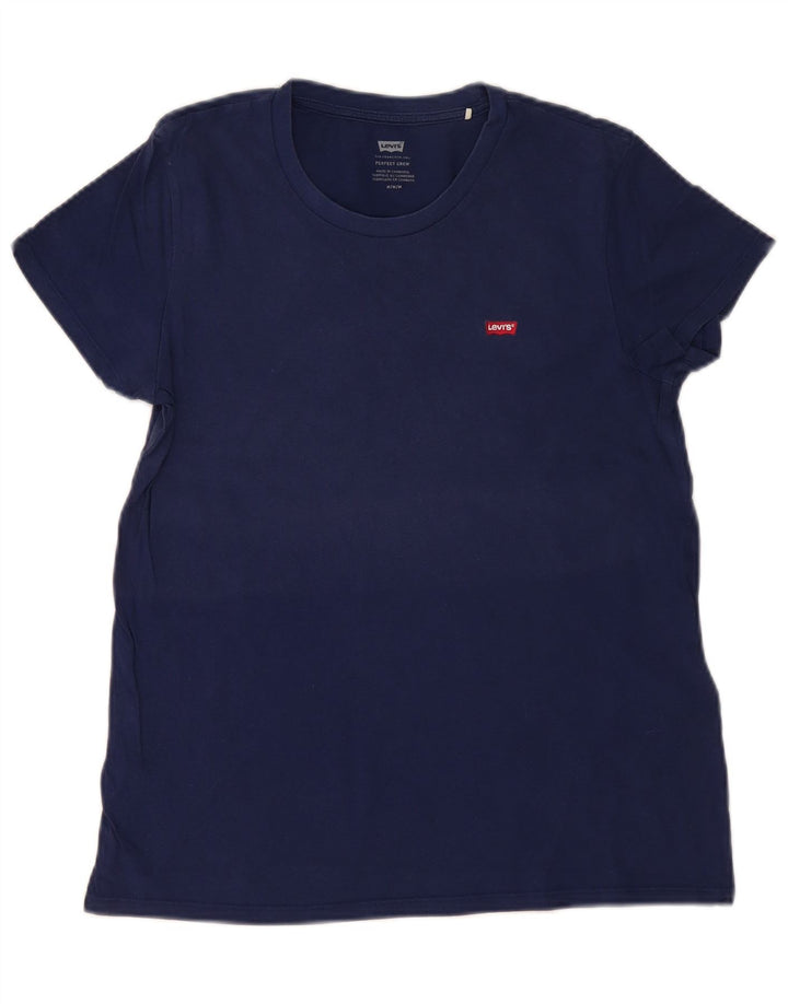 LEVI'S Womens T-Shirt Top UK 12 Medium Navy Blue Cotton