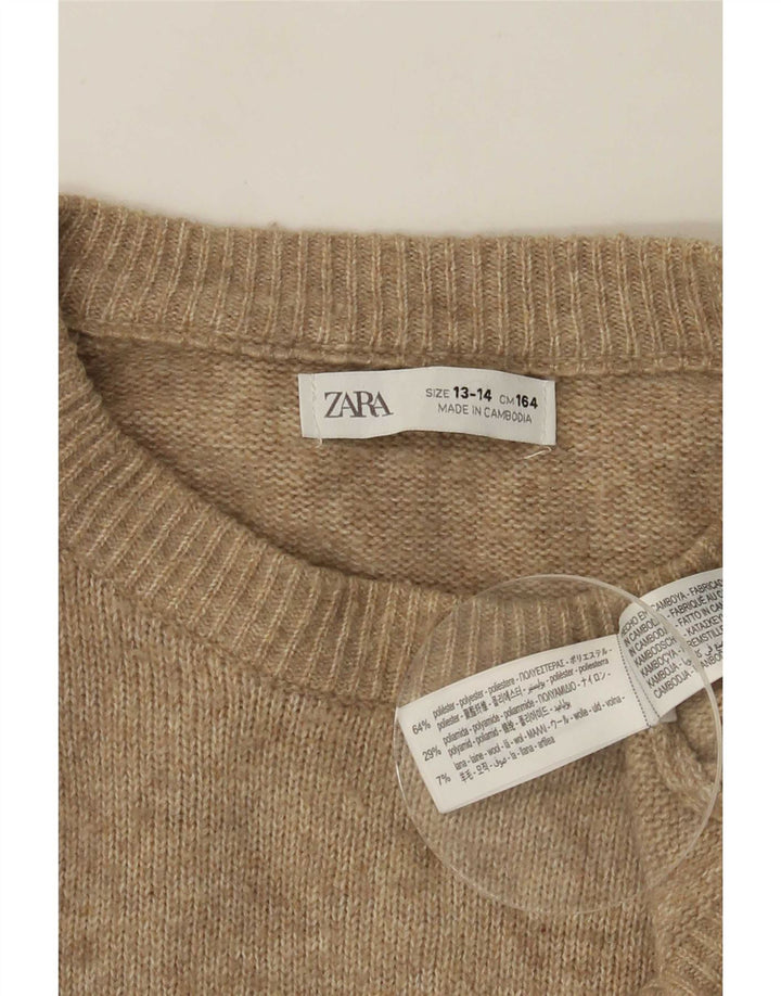 Zara Boys Crew Neck Jumper Sweater 13-14 Years Beige Polyester