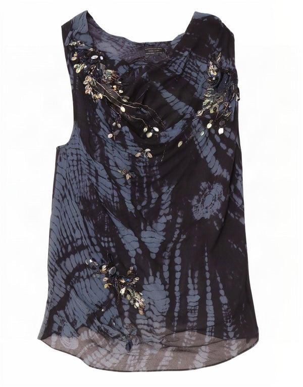 All Saints Womens Sleeveless Blouse Top UK 10 Small Blue Geometric Silk