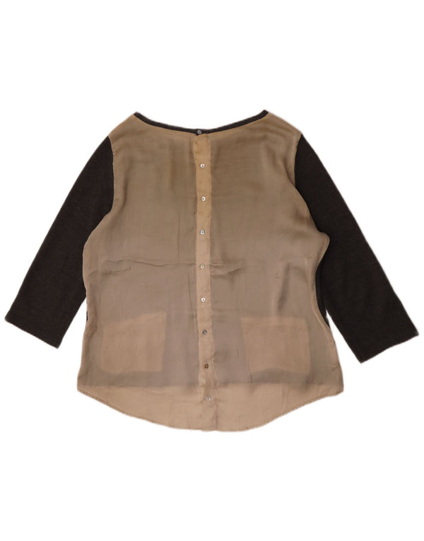 Zara Womens 3/4 Sleeve Blouse Top UK 16 Large Grey Colourblock