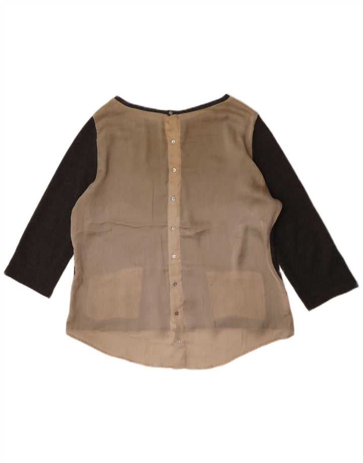 Zara Womens 3/4 Sleeve Blouse Top UK 16 Large Grey Colourblock