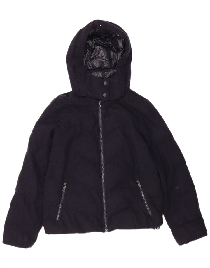Gap Womens Hooded Padded Jacket UK 14 Medium Navy Blue Wool