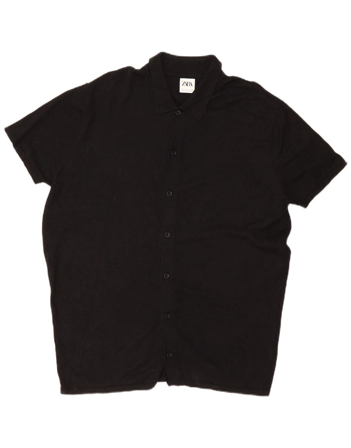 Zara Mens Short Sleeve Knit Shirt Large Black