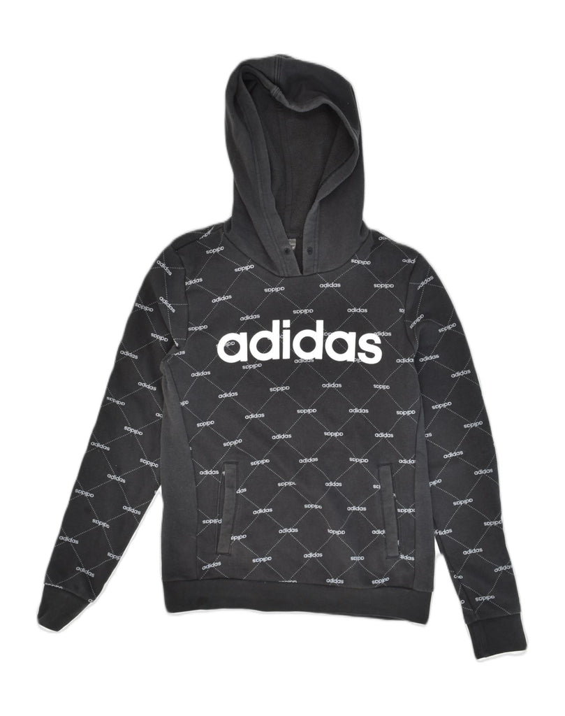 ADIDAS Womens Graphic Hoodie Jumper UK 4/6 XS Black Cotton | Vintage Adidas | Thrift | Second-Hand Adidas | Used Clothing | Messina Hembry 