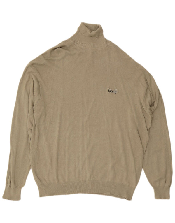 IZOD Mens Roll Neck Jumper Sweater XL Khaki Cotton