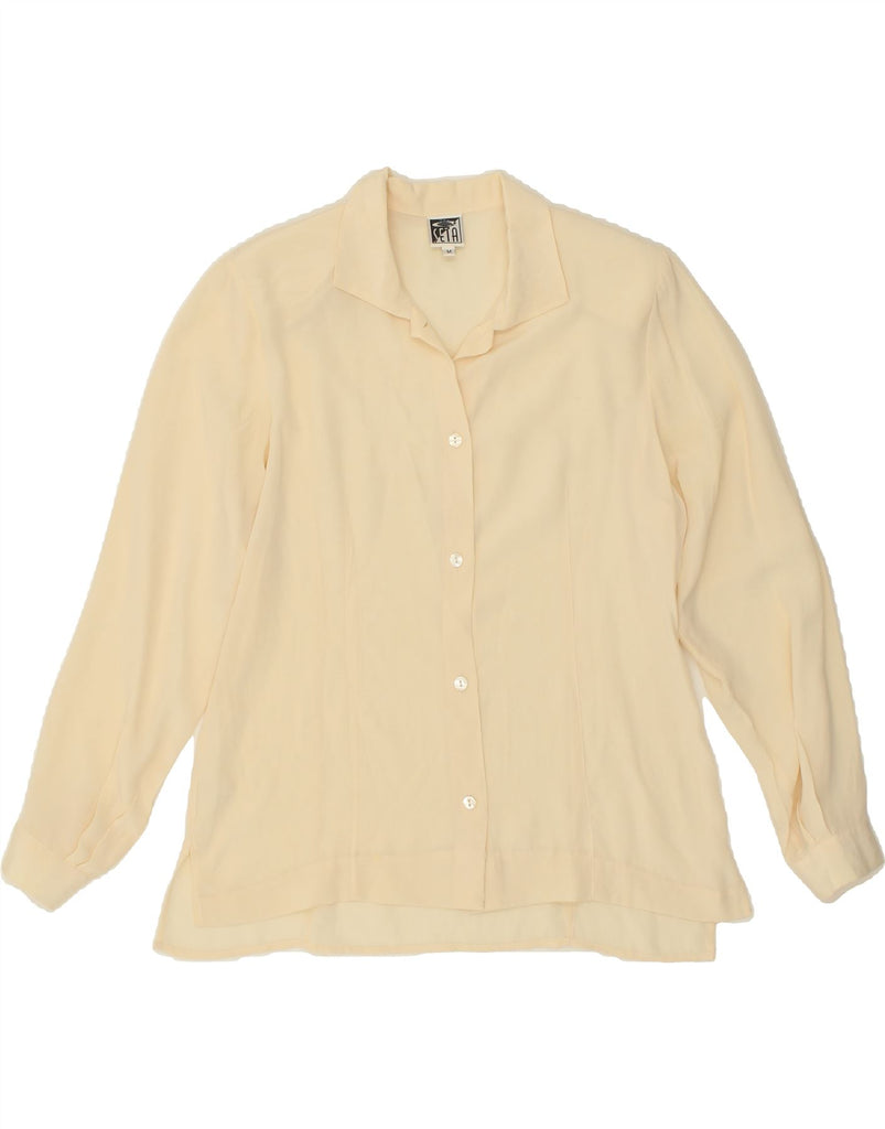 VINTAGE Womens Shirt UK 14 Medium Yellow Silk | Vintage Vintage | Thrift | Second-Hand Vintage | Used Clothing | Messina Hembry 