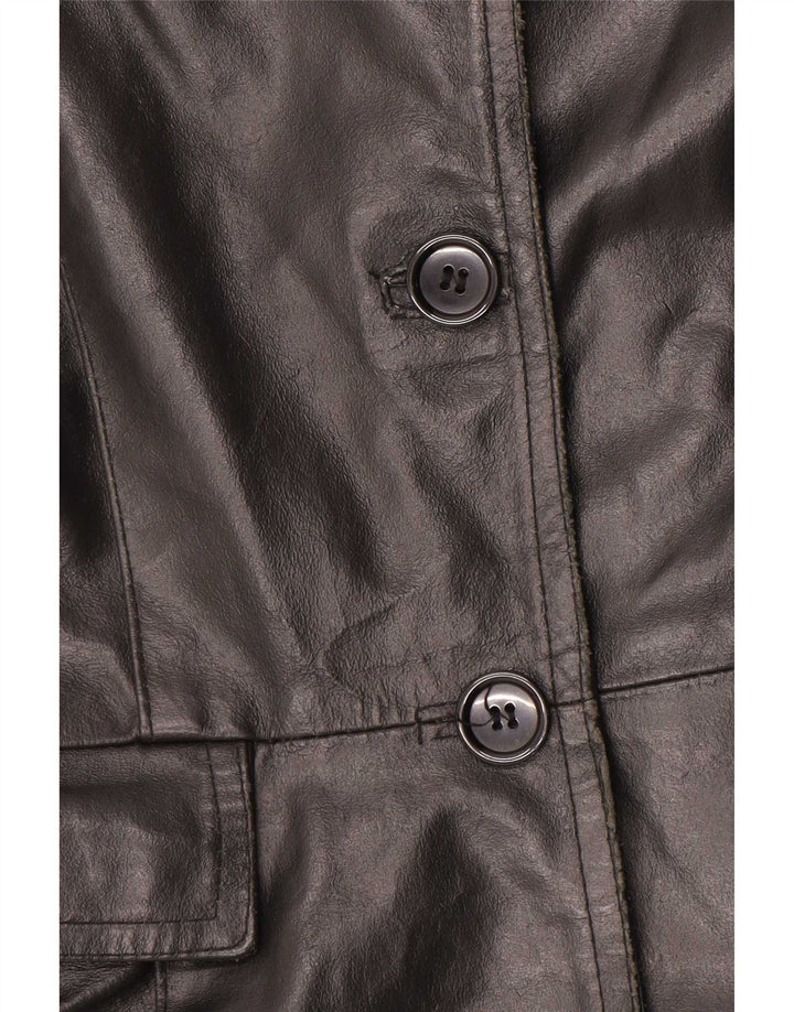 VINTAGE Womens Leather Coat UK 14 Medium Black Leather