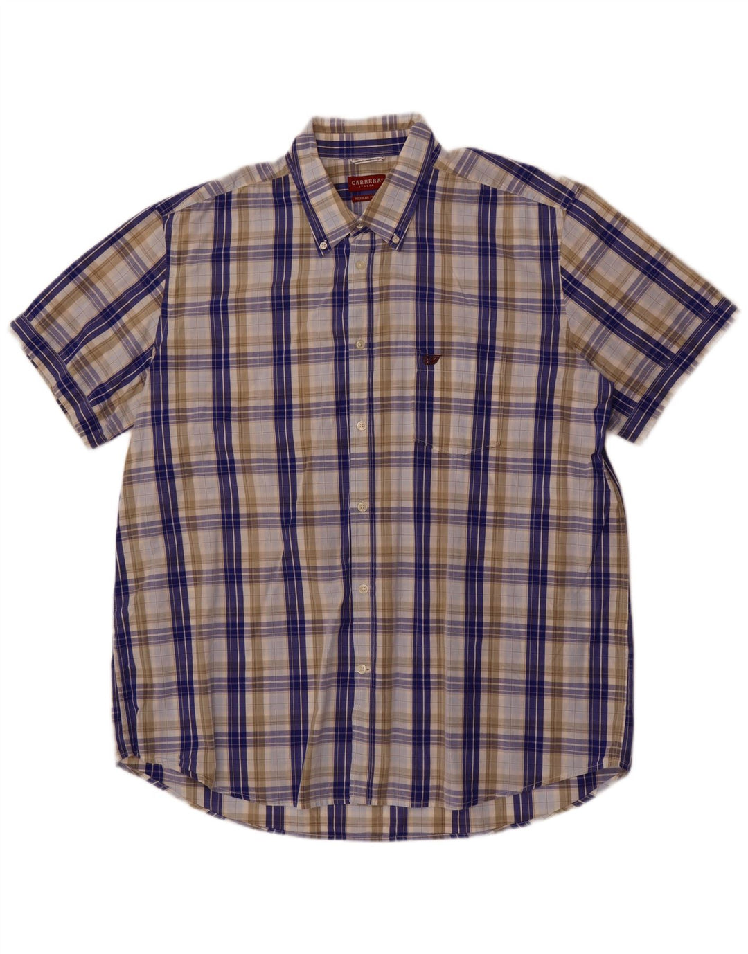 Carrera Mens Regular Fit Short Sleeve Shirt 3XL Blue Check Cotton