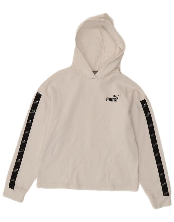 Puma Girls Graphic Crop Hoodie Jumper 13-14 Years White Colourblock