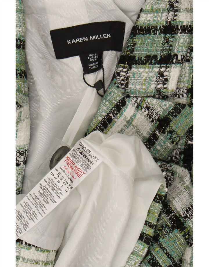 KAREN MILLEN Womens 1 Button Bolero Jacket UK 12 Medium Green Check