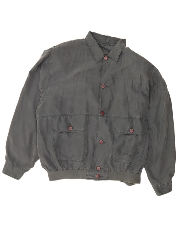Vintage Mens Bomber Jacket UK 40 Large Grey Silk