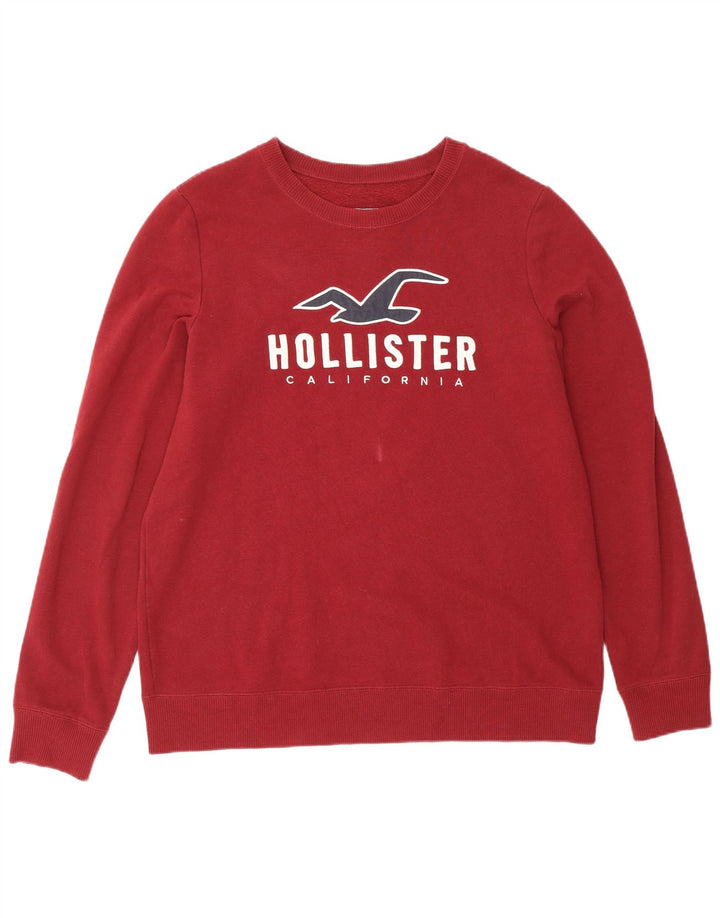 HOLLISTER Mens Graphic Sweatshirt Jumper Large Burgundy Cotton