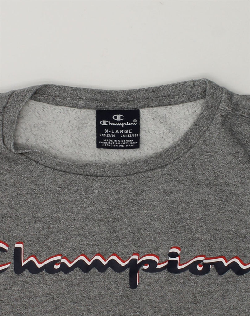 CHAMPION Boys Graphic Sweatshirt Jumper 13-14 Years XL Grey Cotton | Vintage Champion | Thrift | Second-Hand Champion | Used Clothing | Messina Hembry 